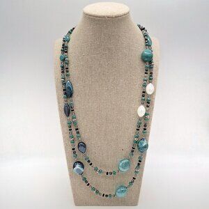 Antica Murrina Murano Glass Teal Green Long Bead Necklace 51"